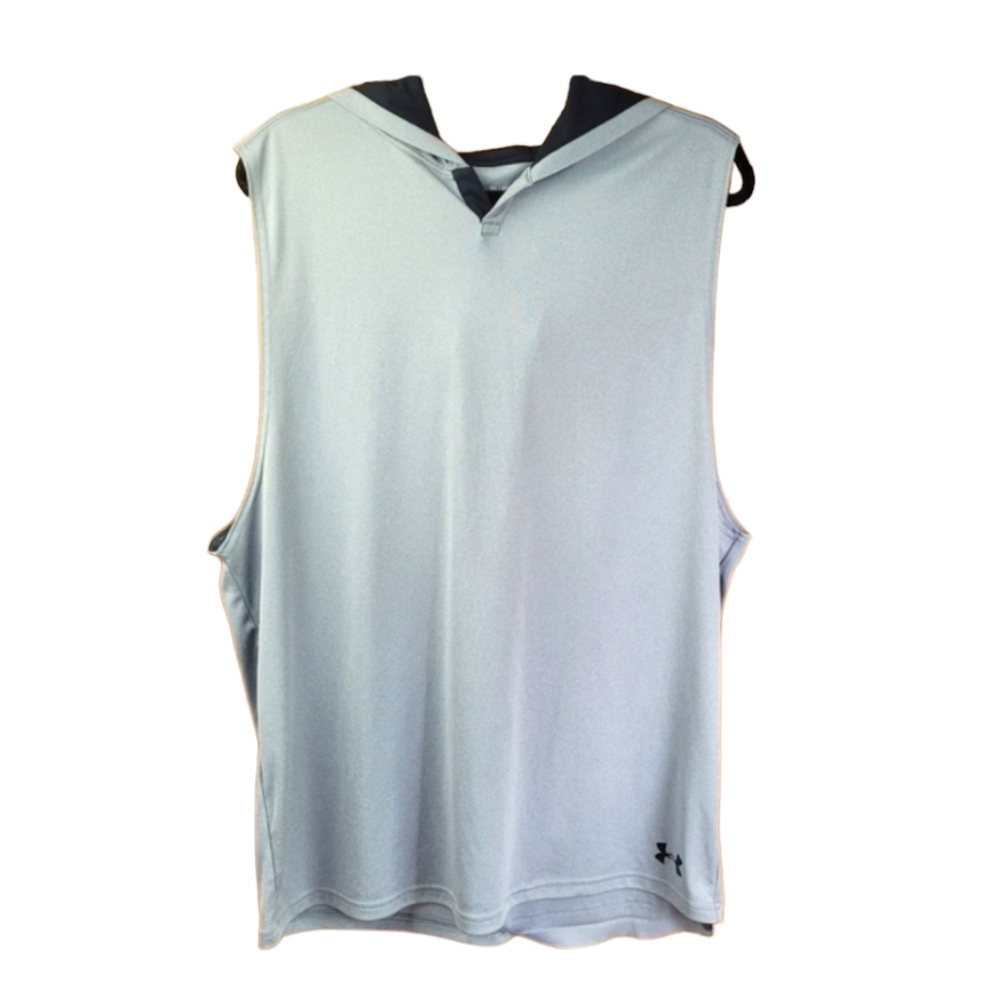 UnderArmor Men's Loose Heatgear Gray Sleeveless Hooded Shirt 2XL